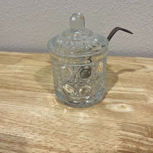Vintage glass sugar bowl with spoon, gently used